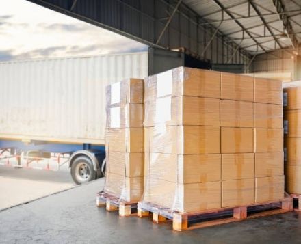 Loading dock being used for custom sized wood pallets for domstic or international shipping