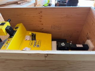 Here we see ISPM15 compliant heat treated wood shipping crate with corrugated boxes inside