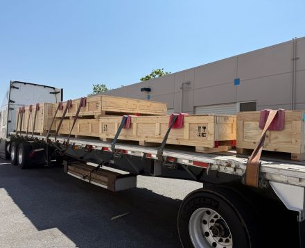 Loading dock being used for custom sized wood pallets for domstic or international shipping