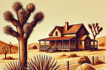 Drawing of an old house in the desert